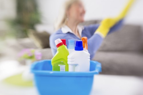 Technician performing deep sofa cleaning treatment